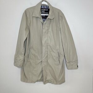 Mens AMERICAN EAGLE Mid-Length Trench Coat L Jacket Khaki/Tan Preppy Classic tan